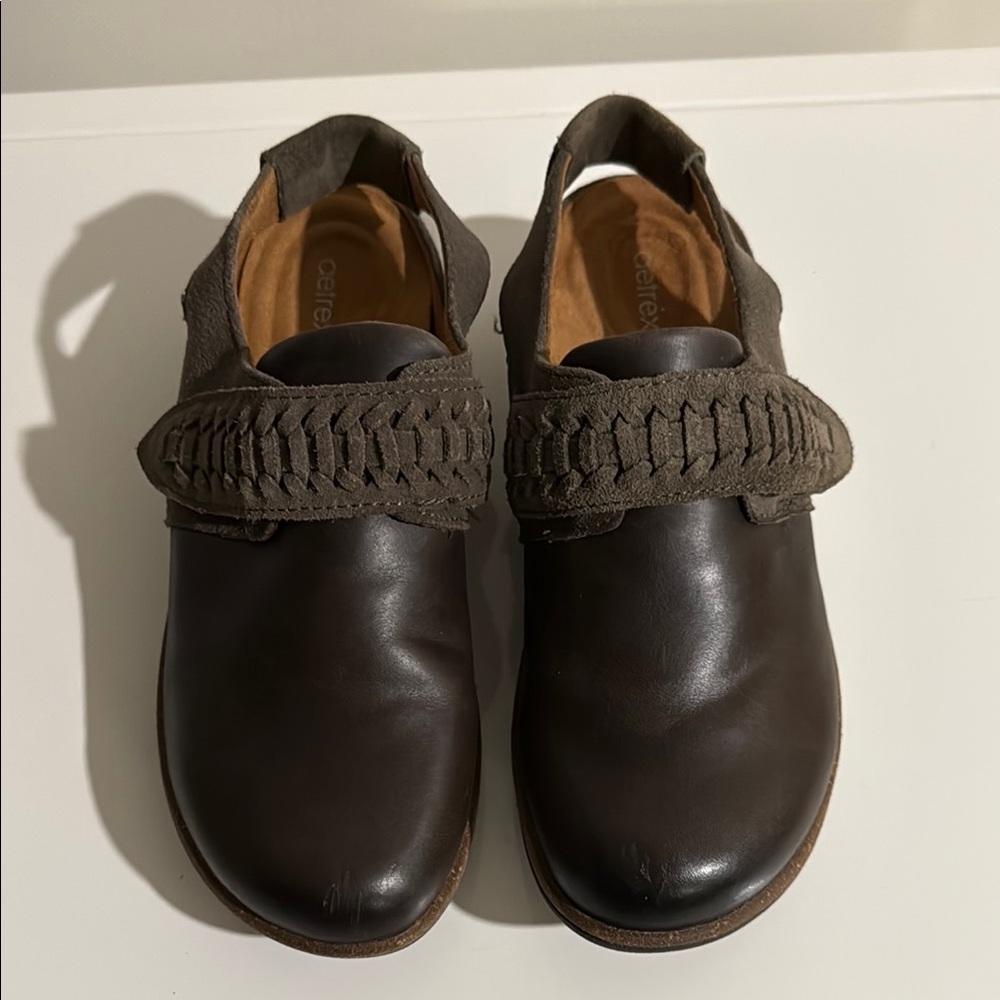 Aetrex Leni Slingback Leather Clogs with Woven Detail Size 6.5